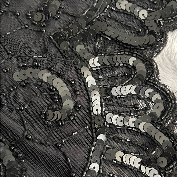 VTG Women's NIGHT VOGUE Shimmering Blk Sequin Beaded Short Sleeve Lined Top Sz M - Picture 5 of 11